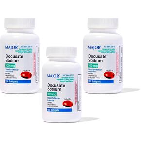 MAJOR Docusate Sodium 100 mg - Stool Softener Laxative Softgels for Constipation Relief - Stool Softeners for Women and Men - Gluten-Free - 100 Count (3 Pack)