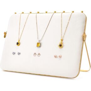 Elsjoy Velvet Necklace Display Stand, Beige & Gold Necklace Jewelry Showcase Holder, Metal Hanging Necklace Organizer Large Necklace Display for Vendors