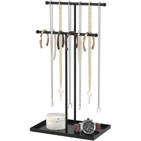 Necklace Organizers Holder,Jewelry Organizers and Displays for Women, Men, and Suppliers Small, Long, and 2 Tier Tall Necklace Stand, with Bracelet and Jewelry Storage Tray (Black)