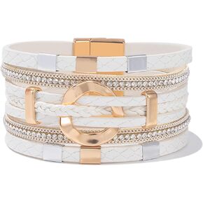 FANCY SHINY Boho Leather Wrap Bracelets Gold Circle Square Bead Braided Handmade Stackable Bracelet Trendy Cuff Bangle for Women