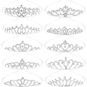 TOBATOBA 10Pcs Tiaras for Women Girls Sparkling Rhinestone Princess Tiara Headband Crowns for Women Girls Tiaras Set Small Tiara Bulk for Birthday Party Wedding School Classroom Costumes Proms
