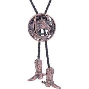 HUABOLA CALYN Native American Rodeo Bolo Tie for Men,Vintage Cowboy Knight Boots Western Bolo Tie Leather Necktie for Women