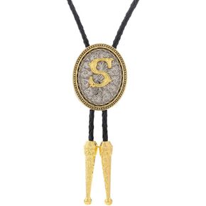 Initial Bolo Tie for Men Leather Western Cowboy Bolo Tie Letter A to Z Bola Tie Personalized Gift for Him