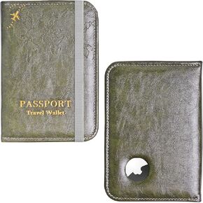 QIELIZI Passport Holder with Airtag Slot, Airtag Passport Wallet for Men Women, Slim Leather Passport Holder Case Family for Travel Anti-Lost(1-Grey Blue)
