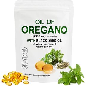 زيت Oregano ، 180 Softgel | زيت أوريجانو مع زيت البذور الأسود ، 4x قوة carvacrol & thymoquinone | النبات القائم على النبات ، غير المعدلة وراثيا | مضادات الأكسدة ودعم المناعة-K1