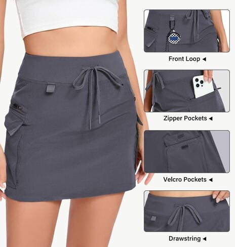 Jhsnjnr Cargo Skirts for Women Mini Sports Hiking Skort with Zipper Pockets High Waisted Golf Athletic Skorts in Kuwait