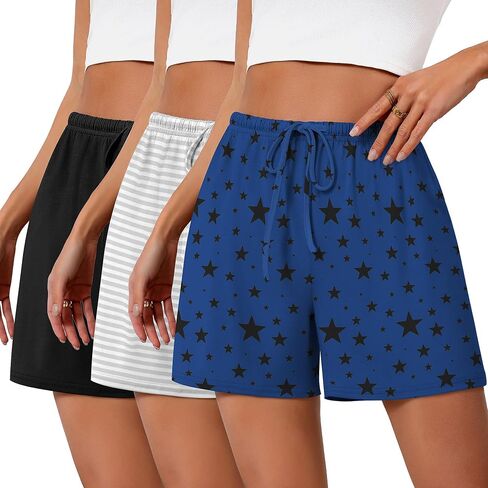 3 Pack Women's Pajama Shorts Casual Knit Sleep Boxers Drawstring Summer Comfy Sleepwear Bottoms in Saudi Arabia