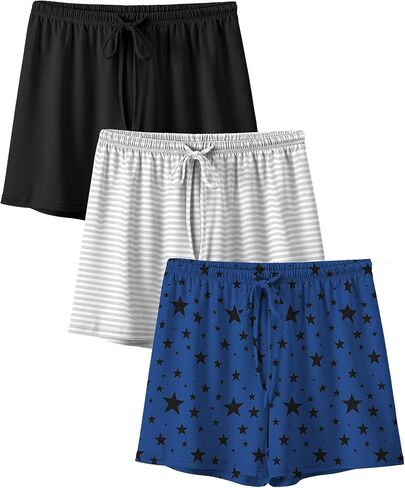3 Pack Women's Pajama Shorts Casual Knit Sleep Boxers Drawstring Summer Comfy Sleepwear Bottoms in Saudi Arabia