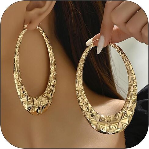 Bamboo Earrings Large Gold Bamboo Hoop Earrings Trendy Hip Hop Chunky Gold Hoop Earring 80s 90s Jewelry Gifts Party Custom Accessories in Saudi Arabia