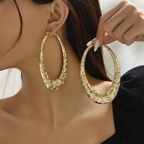Bamboo Earrings Large Gold Bamboo Hoop Earrings Trendy Hip Hop Chunky Gold Hoop Earring 80s 90s Jewelry Gifts Party Custom Accessories in Saudi Arabia
