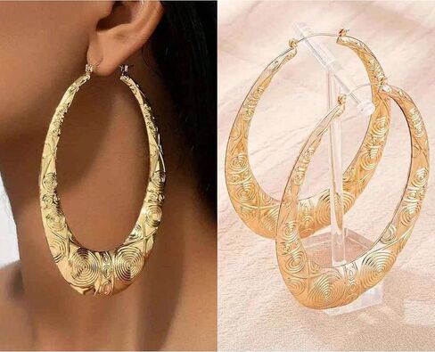 Bamboo Earrings Large Gold Bamboo Hoop Earrings Trendy Hip Hop Chunky Gold Hoop Earring 80s 90s Jewelry Gifts Party Custom Accessories in Saudi Arabia