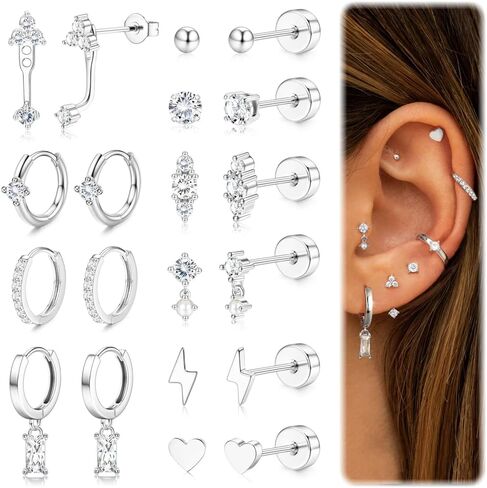 Hypoallergenic Flat Back Earrings Dainty Gold Cartilage Earring Sets for Multiple Piercing 20G Surgical Stainless Steel Earrings for Women Trendy Small Hoop Flatback Stud Earrings Stacks in Saudi Arabia