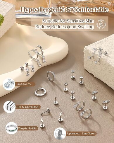 Hypoallergenic Flat Back Earrings Dainty Gold Cartilage Earring Sets for Multiple Piercing 20G Surgical Stainless Steel Earrings for Women Trendy Small Hoop Flatback Stud Earrings Stacks in Saudi Arabia