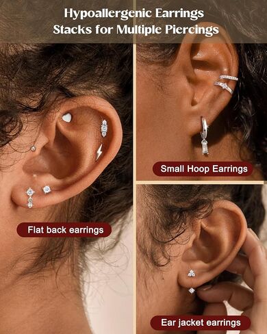 Hypoallergenic Flat Back Earrings Dainty Gold Cartilage Earring Sets for Multiple Piercing 20G Surgical Stainless Steel Earrings for Women Trendy Small Hoop Flatback Stud Earrings Stacks in Saudi Arabia