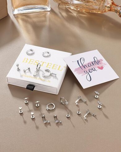 Hypoallergenic Flat Back Earrings Dainty Gold Cartilage Earring Sets for Multiple Piercing 20G Surgical Stainless Steel Earrings for Women Trendy Small Hoop Flatback Stud Earrings Stacks in Saudi Arabia