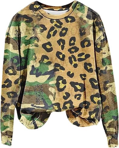 COZYEASE Women's Camo Leopard Crewneck Sweatshirt Long Sleeve Graphic Casual Pullover Tops in Saudi Arabia