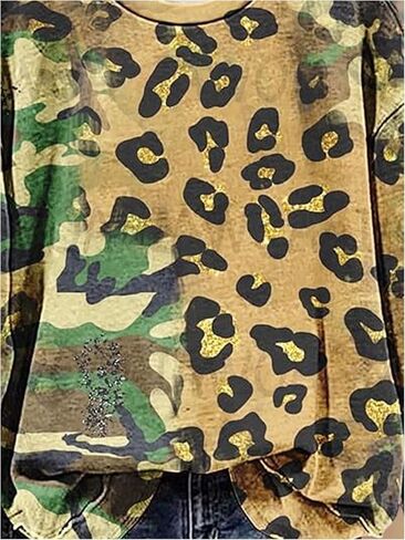 COZYEASE Women's Camo Leopard Crewneck Sweatshirt Long Sleeve Graphic Casual Pullover Tops in Saudi Arabia