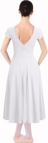 IBAKOM Women Ballet Dance Dress Cap Sleeve Open Back Ruched Front A-Line Ballerina Costume Teen V Neck Flowy Maxi Dresses in Saudi Arabia