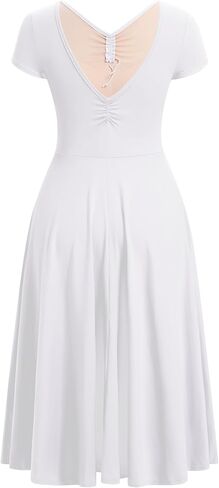 IBAKOM Women Ballet Dance Dress Cap Sleeve Open Back Ruched Front A-Line Ballerina Costume Teen V Neck Flowy Maxi Dresses in Saudi Arabia