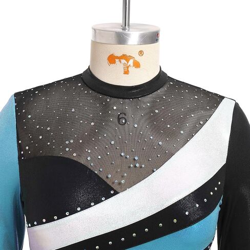 ODASDO Ice Skating Dress for Women Sparkly Rhinestone Colorful Block Chiffon Long Sleeve Leotard Dresses Competition Wear in Saudi Arabia