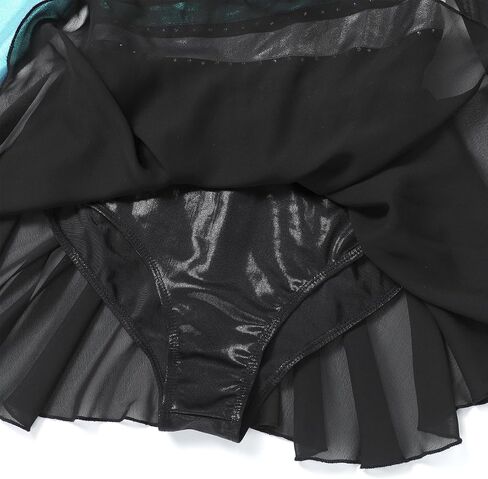 ODASDO Ice Skating Dress for Women Sparkly Rhinestone Colorful Block Chiffon Long Sleeve Leotard Dresses Competition Wear in Saudi Arabia