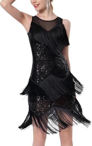 IBAKOM Latin Dance Dress for Women Fringe Sequins Flapper Ballroom Dance Dresses 1920s Tassel Salsa Tango Dancing Costume in Saudi Arabia