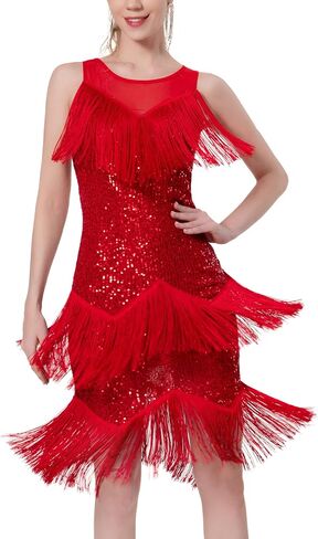 IBAKOM Latin Dance Dress for Women Fringe Sequins Flapper Ballroom Dance Dresses 1920s Tassel Salsa Tango Dancing Costume in Saudi Arabia