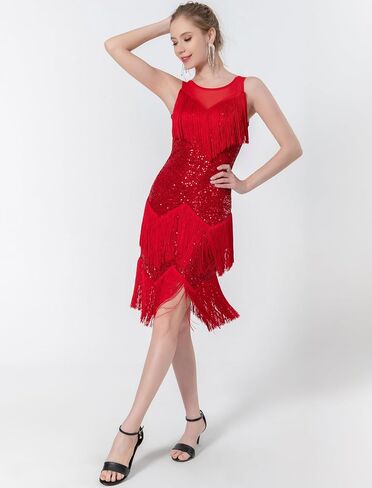 IBAKOM Latin Dance Dress for Women Fringe Sequins Flapper Ballroom Dance Dresses 1920s Tassel Salsa Tango Dancing Costume in Saudi Arabia