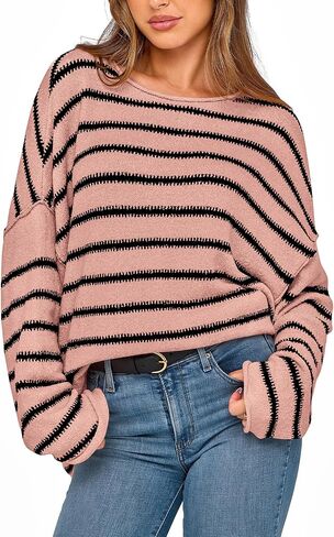 BTFBM Women's Striped Knit Sweaters 2025 Spring Fall Boat Neck Off Shoulder Long Sleeve Oversized Casual Pullover Tops in Kuwait
