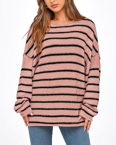 BTFBM Women's Striped Knit Sweaters 2025 Spring Fall Boat Neck Off Shoulder Long Sleeve Oversized Casual Pullover Tops in Kuwait