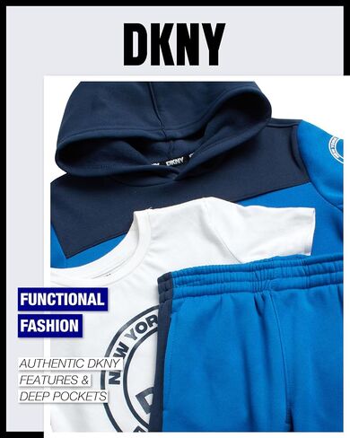 DKNY Toddler Boys' Jogger Set - 3 Piece Short Sleeve Graphic T-Shirt, Pullover Hoodie, and Jogger Sweat Pants (Sizes: 4-7) in Saudi Arabia