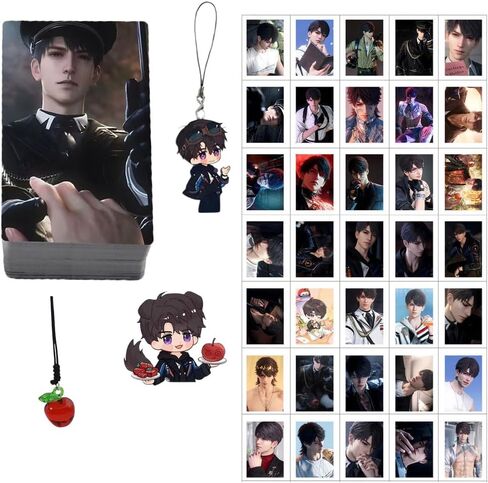 Love and deepspace Caleb Sylus LOMO Cards 50pcs Cosplay Game Card 57x86mm,Pin,Keychain, backpack chain, Mobile phone chain set of 4 Caleb apple (Rafayel) in Saudi Arabia