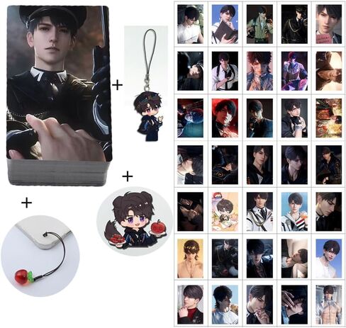 Love and deepspace Caleb Sylus LOMO Cards 50pcs Cosplay Game Card 57x86mm,Pin,Keychain, backpack chain, Mobile phone chain set of 4 Caleb apple (Rafayel) in Saudi Arabia