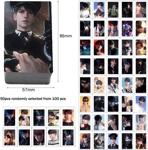 Love and deepspace Caleb Sylus LOMO Cards 50pcs Cosplay Game Card 57x86mm,Pin,Keychain, backpack chain, Mobile phone chain set of 4 Caleb apple (Rafayel) in Saudi Arabia