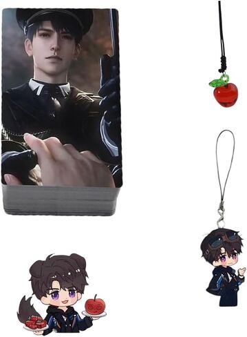 Love and deepspace Caleb Sylus LOMO Cards 50pcs Cosplay Game Card 57x86mm,Pin,Keychain, backpack chain, Mobile phone chain set of 4 Caleb apple (Rafayel) in Saudi Arabia