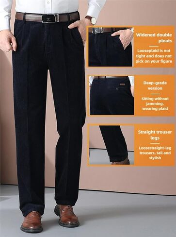 Men's Classic Fit Corduroy Dress Pants, High Waist Pleated in Kuwait