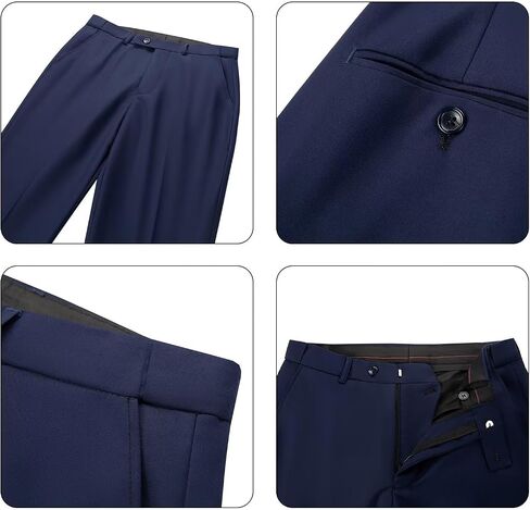 Wehilion Mens Suit Pants قابلة للتوسيع القابلة للتوسيع المسطح الأمامي لليمة مستقيمة السراويل للرجال in Kuwait