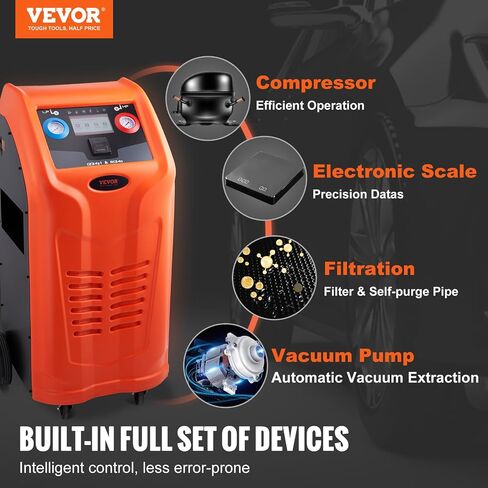 VEVOR Fully Automatic Refrigerant Recovery Machine - Dual Cylinder AC Recovery Machine Kit Built in Compressor/Electronic Scale/Filter/Recovery Tank, Recovery Machine HVAC Only for R134A+R1234YF in Saudi Arabia