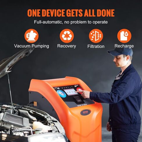 VEVOR Fully Automatic Refrigerant Recovery Machine - Dual Cylinder AC Recovery Machine Kit Built in Compressor/Electronic Scale/Filter/Recovery Tank, Recovery Machine HVAC Only for R134A+R1234YF in Saudi Arabia