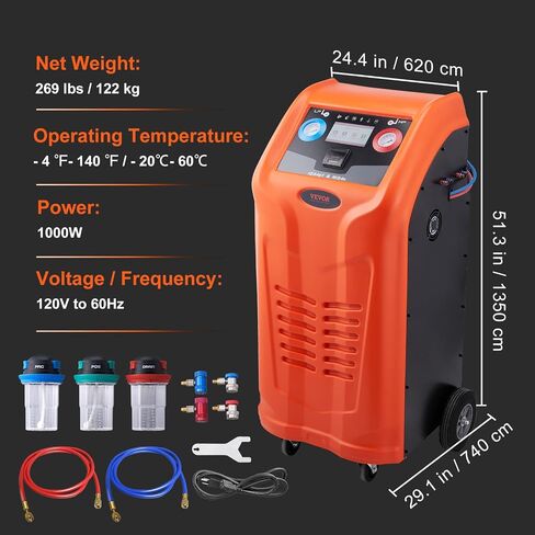 VEVOR Fully Automatic Refrigerant Recovery Machine - Dual Cylinder AC Recovery Machine Kit Built in Compressor/Electronic Scale/Filter/Recovery Tank, Recovery Machine HVAC Only for R134A+R1234YF in Saudi Arabia