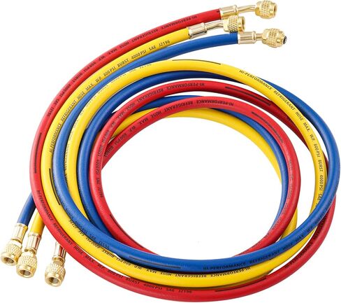5FT R410A Charging Hose, AC Manifold Hose Kit, 22985 Plus II Manifold Set with Compact Ball Valve 1/4 SAE, 4 Layer Vacuum Refrigerant Hose 800 PSI Working Pressure (60'' with Ball Vavle) in Kuwait