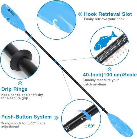 ملحقات الزعيم مجداف الكاياك القابل للتعديل 90-98 بوصة/230-250 سم عمود من سبائك الألومنيوم للتجديف بالقوارب والتجديف مع مقود المجداف in Kuwait