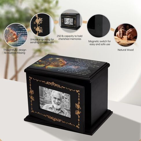 Wooden Cremation Urns for Human Ashes with Photo Frame,Tree of Life Funeral Memorial Box & Casket for Adults, Men, Women,Holds Up to 250 LBS in Saudi Arabia