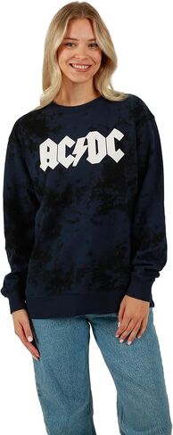 BioWorld ACDC Guitar & Band Logo Crew Neck Long Long Gray Women Women Eversial Swegenible Swefshirt in Saudi Arabia