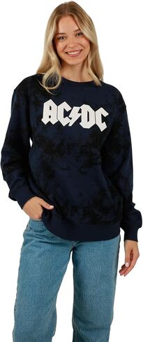 BioWorld ACDC Guitar & Band Logo Crew Neck Long Long Gray Women Women Eversial Swegenible Swefshirt in Saudi Arabia