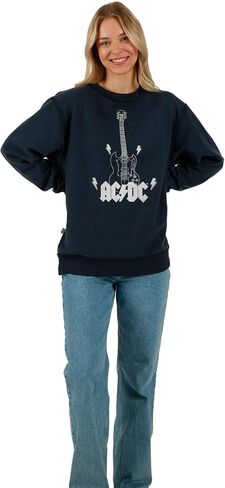 BioWorld ACDC Guitar & Band Logo Crew Neck Long Long Gray Women Women Eversial Swegenible Swefshirt in Saudi Arabia