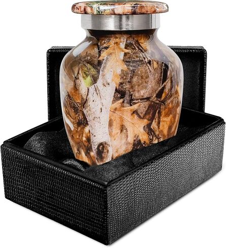 Trupoint Memorials Small Urns for Human Ashes Keepsake, Camouflage and Hunters Decorative Mini Cremation Urn for Adult Men and Women, Brown in Saudi Arabia