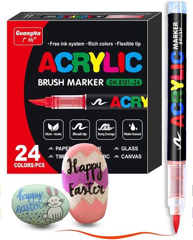 Guangna Acrylic Paint Markers Brush Tip, 72 Vivid Colors with Direct-Liquid Ink Control System, Professional-Grade Paint Pen for Rock Painting, Canvas, Glass, Plastic, Fabric & Creative Crafts in Kuwait