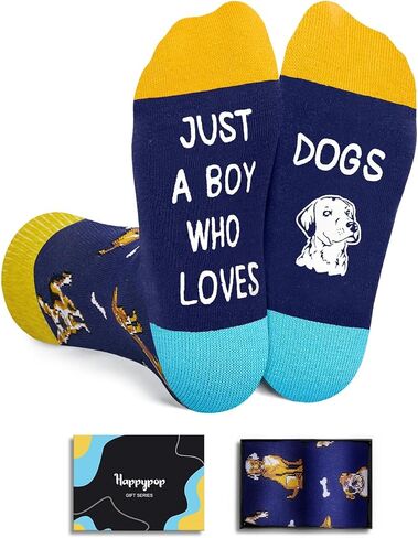 HAPPYPOP Dog Cat Gifts for Boys - Teen Boys Pet Socks, Dog Cat Lover Gifts for 10-12 Year Old, Funny Socks for Kids in Kuwait