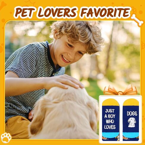 HAPPYPOP Dog Cat Gifts for Boys - Teen Boys Pet Socks, Dog Cat Lover Gifts for 10-12 Year Old, Funny Socks for Kids in Kuwait